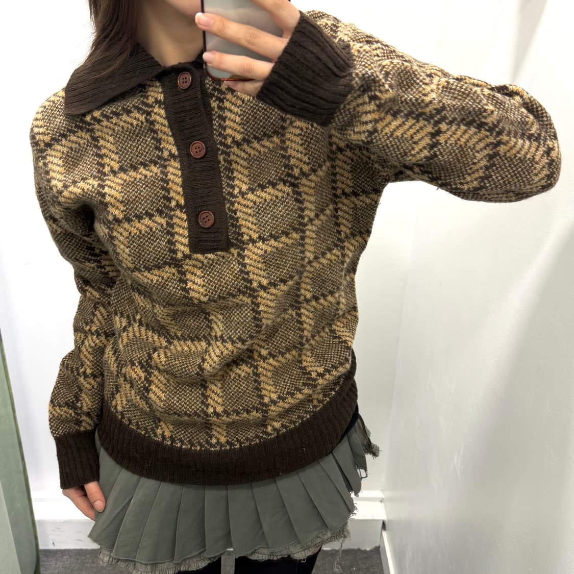 John bull 브라운 체크 카라 니트 상품이미지1