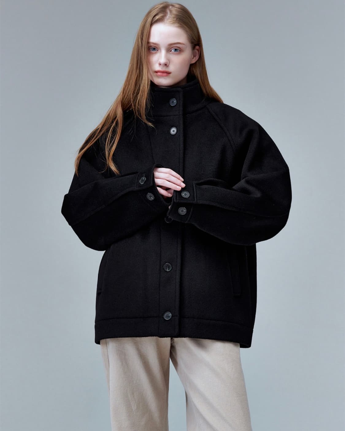 마롭 울100% 코쿤 하프코트 블랙 새상품  상품이미지3