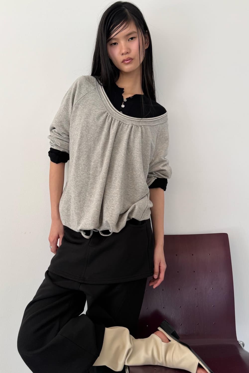 세릭 Round Hem String Top _ Gray 상품이미지7