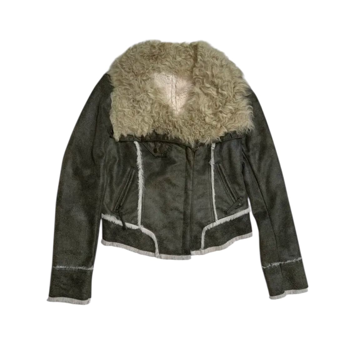 빈티지 양털 하이넥 무스탕 자켓 카키 상품이미지3