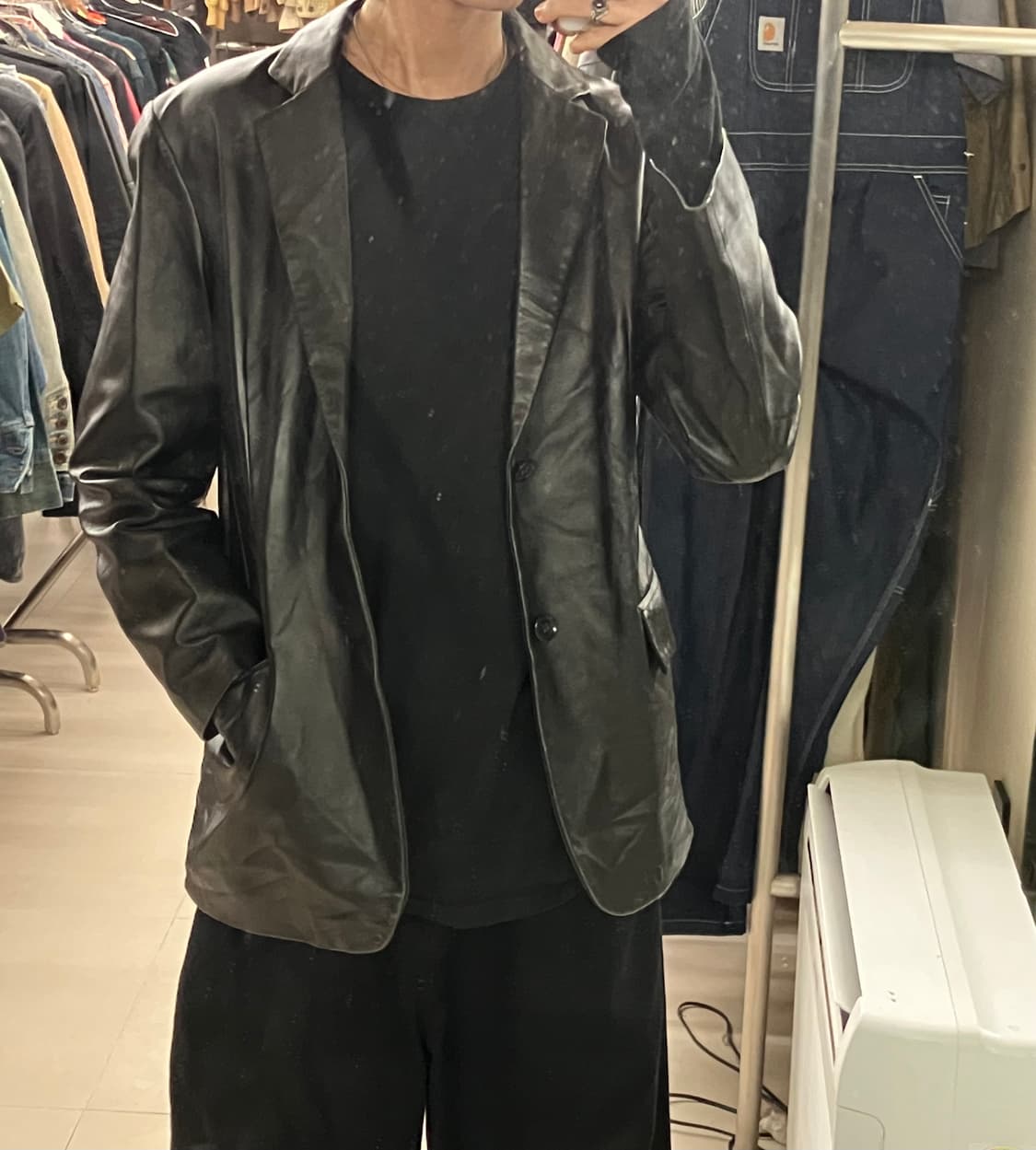 VTG 빈티지 블랙 레더 블레이저 95 상품이미지6