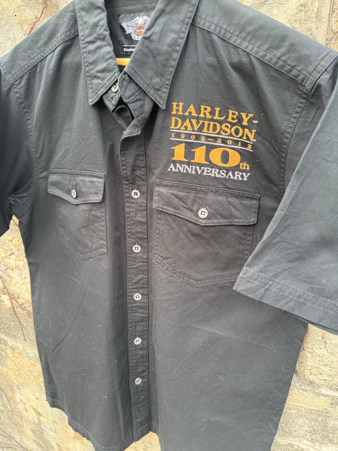 할리데이비슨 빈티지 110주년기념 자수 반팔 셔츠 블랙 L 상품이미지3