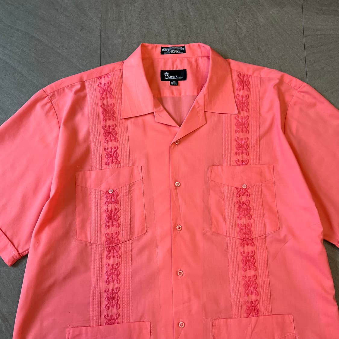 빈티지 구아야베라 딥 핑크 반팔 쿠바 셔츠 상품이미지3