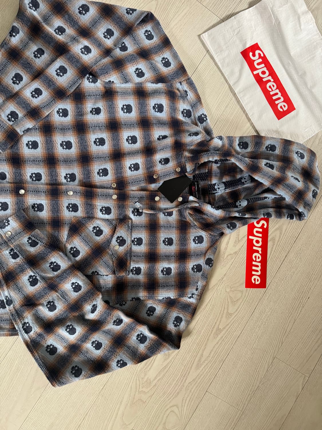 슈프림 넘버나인 후드 플란넬셔츠 블루 XL 새상품 상품이미지4