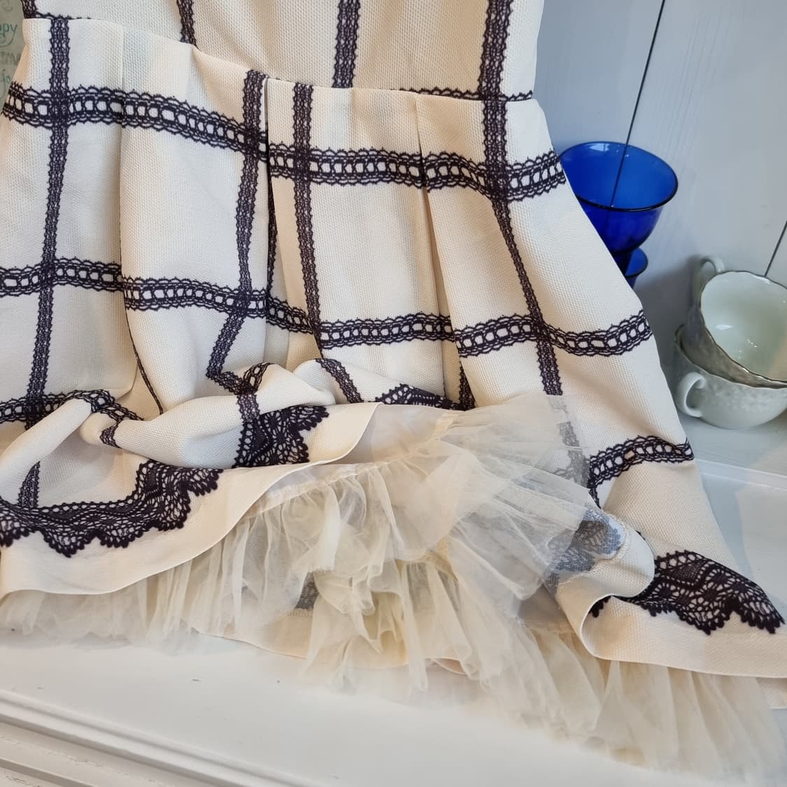 시크릿하니(Secret Honey) 레이스 체크 리본 원피스 상품이미지3