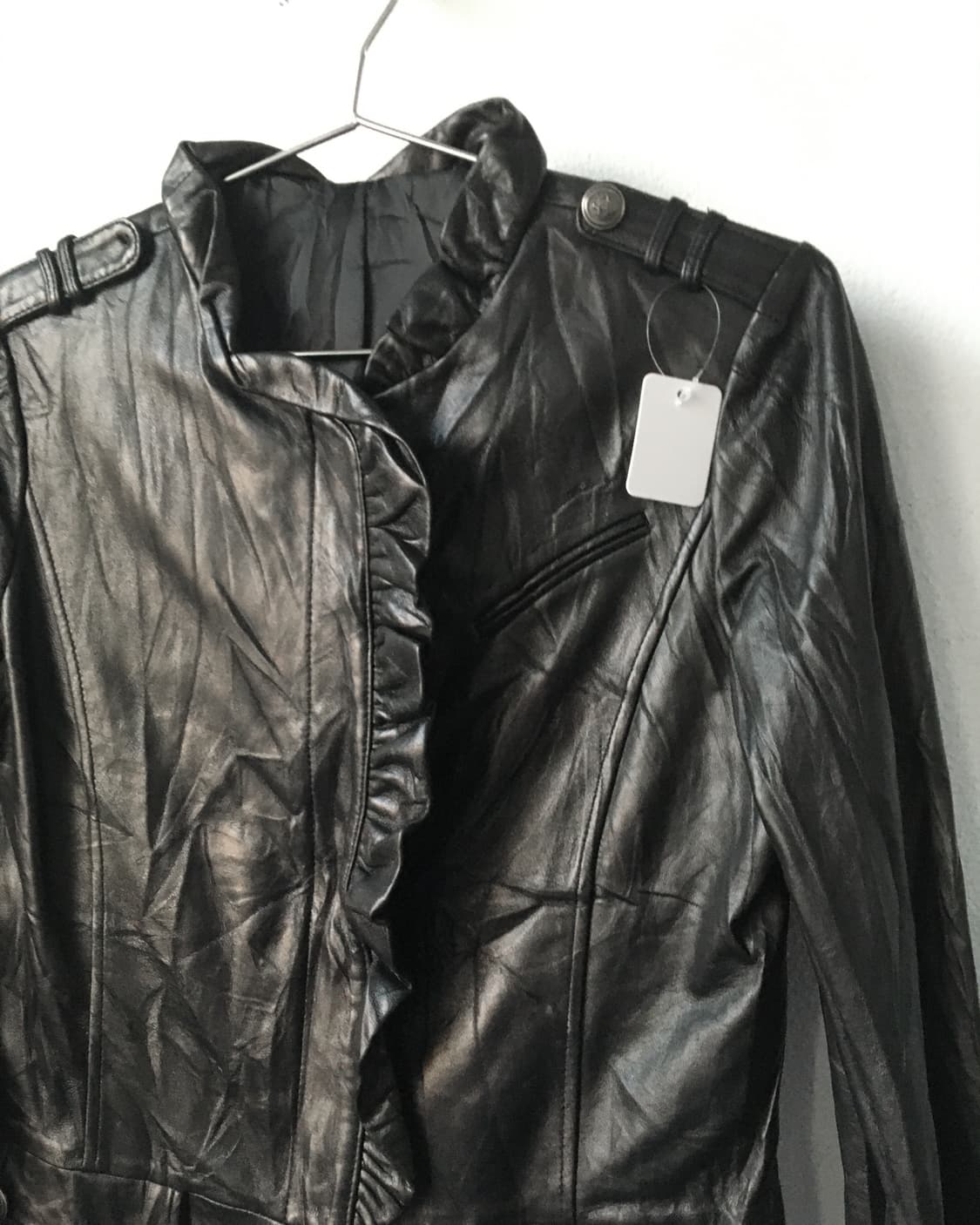 Frill point high neck leather jacket 상품이미지5