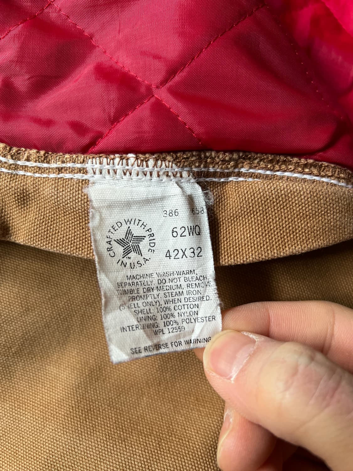 [42]90's 칼하트 Made in USA 퀼팅 라이닝 브라운 워크팬츠 상품이미지3