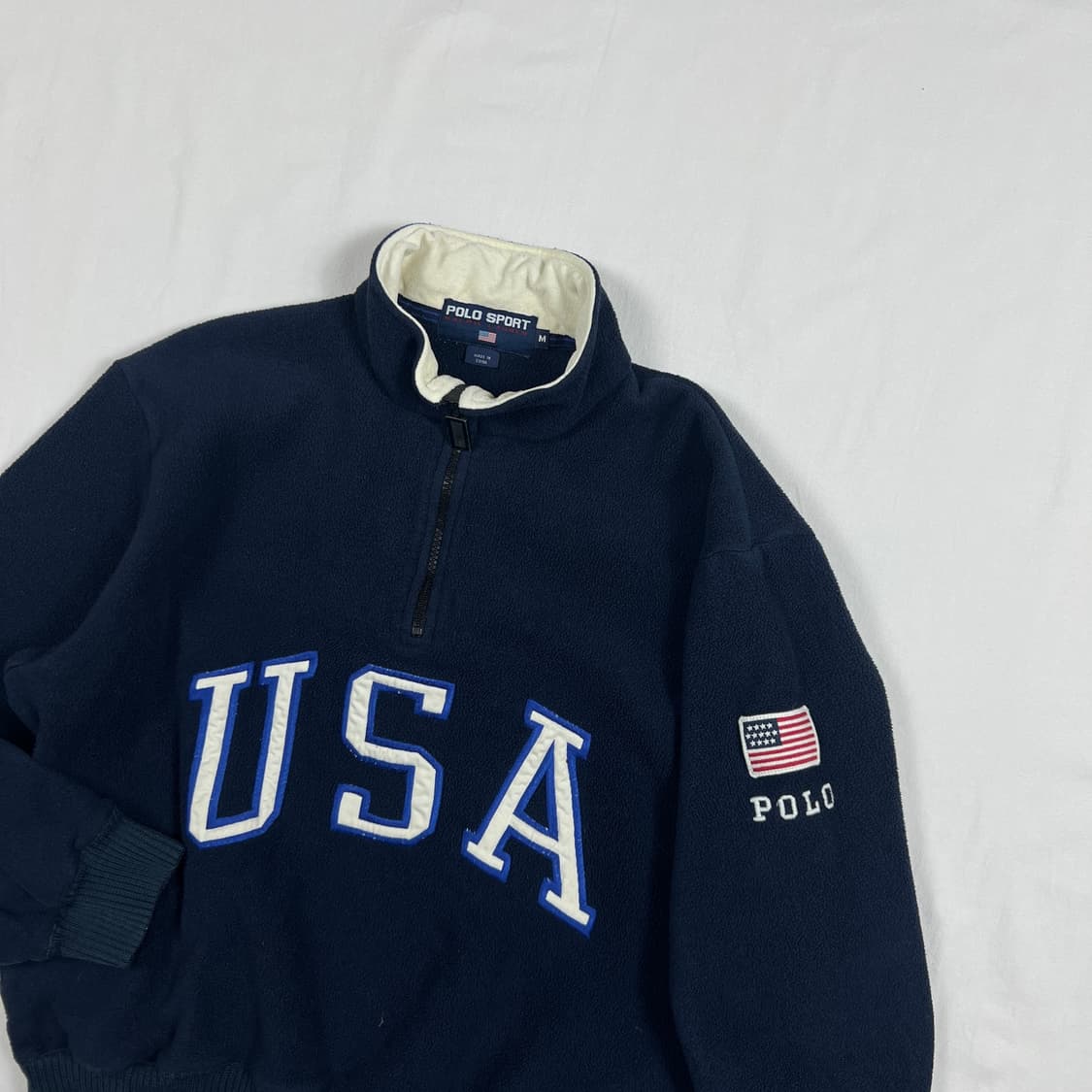 90‘s 폴로스포츠 usa 스펠아웃 성조기 하프집업 플리스 상품이미지2