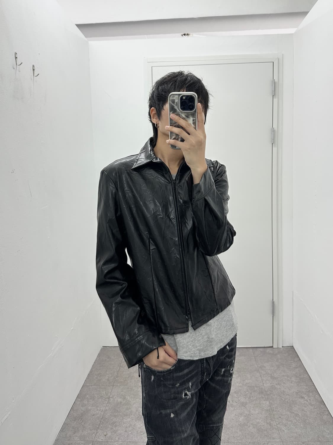 Vintage fake leather 2 way jacket 상품이미지4