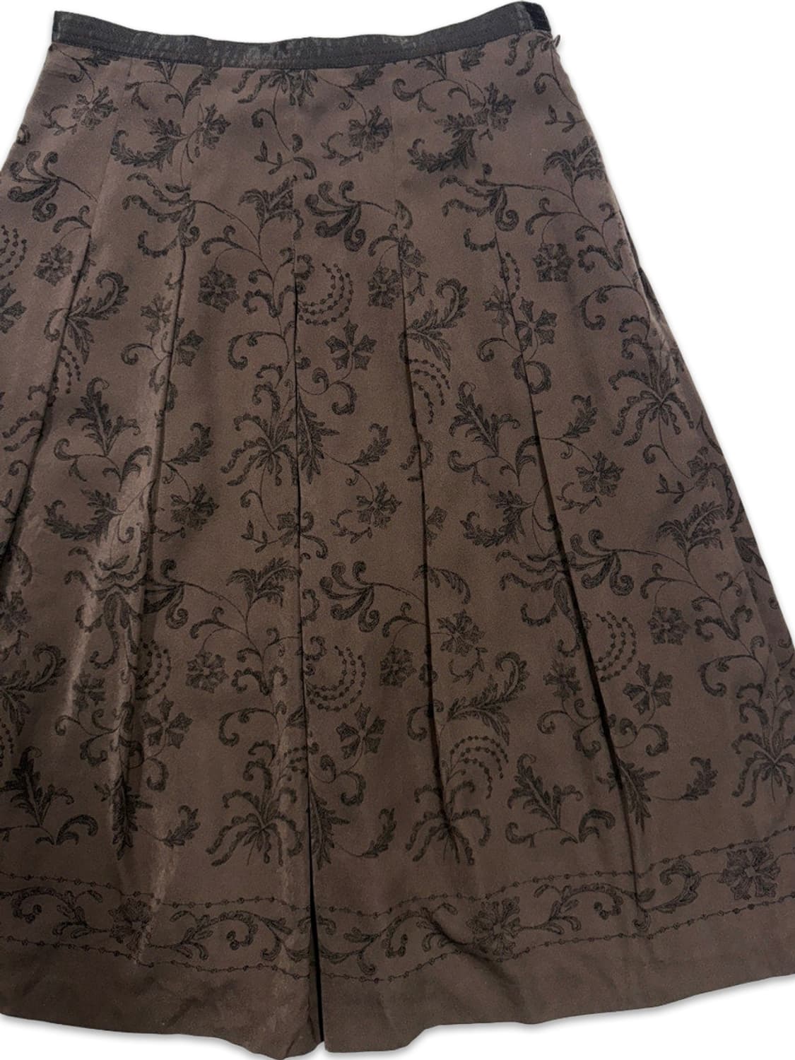빈티지 브라운 자수 플레어 미디 스커트 상품이미지2