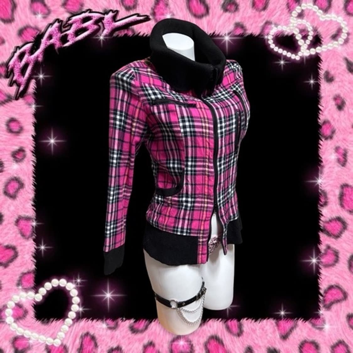 Tralala 핑크 체크 하이넥 투웨이 지퍼 집업 점퍼 캐캐체 상품이미지6