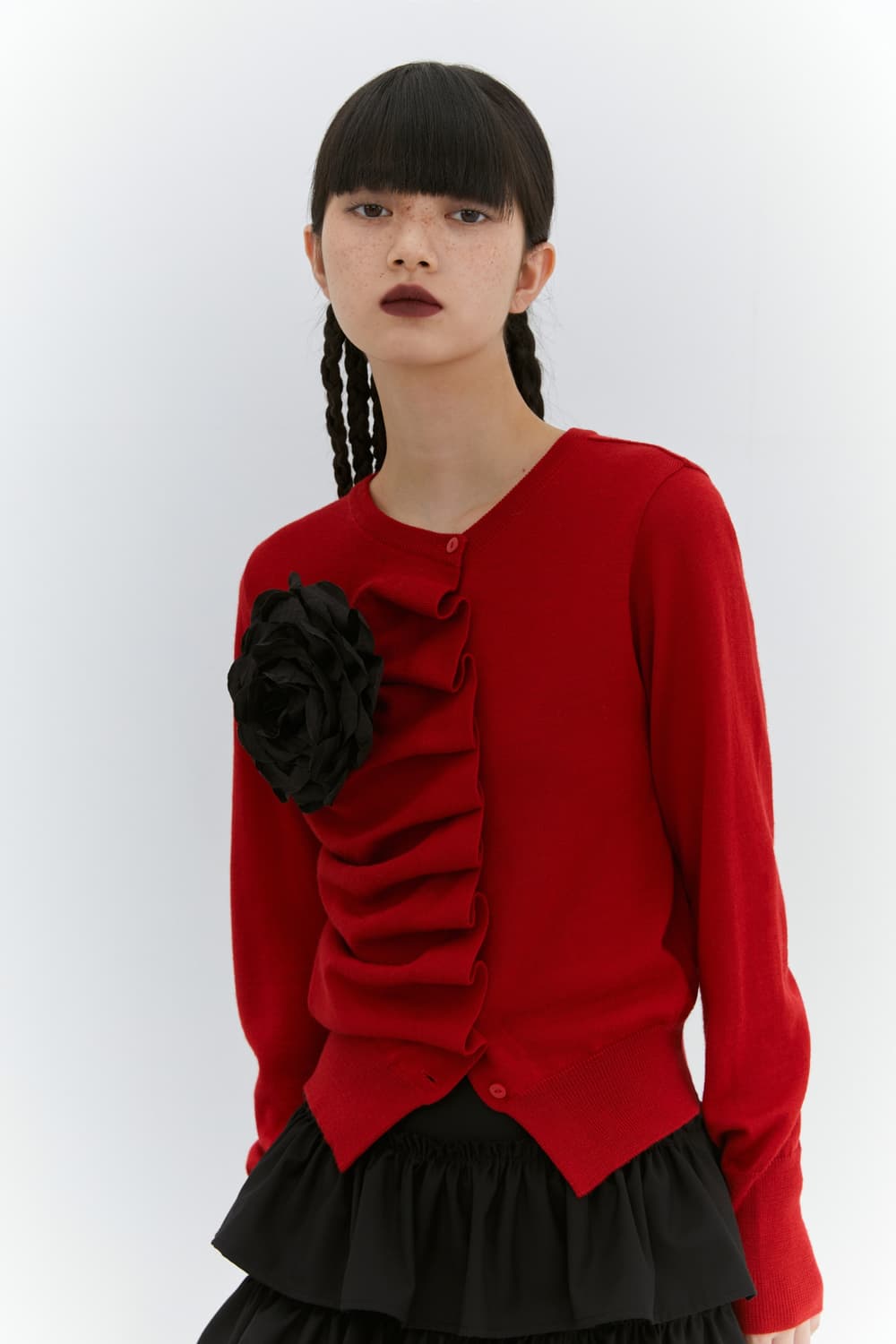 버뮬라 오블리크 니트 가디건 레드 상품이미지4