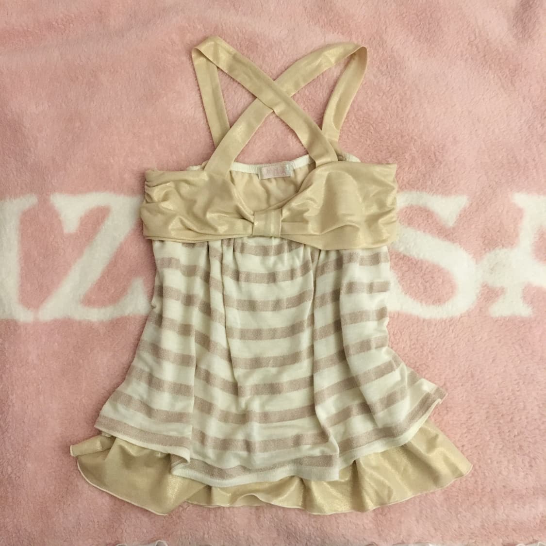 리즈리사 고전 리본 스트라이프 캐미솔 슬리브리스 라떼갸루 히메갸루 핀터 상품이미지1