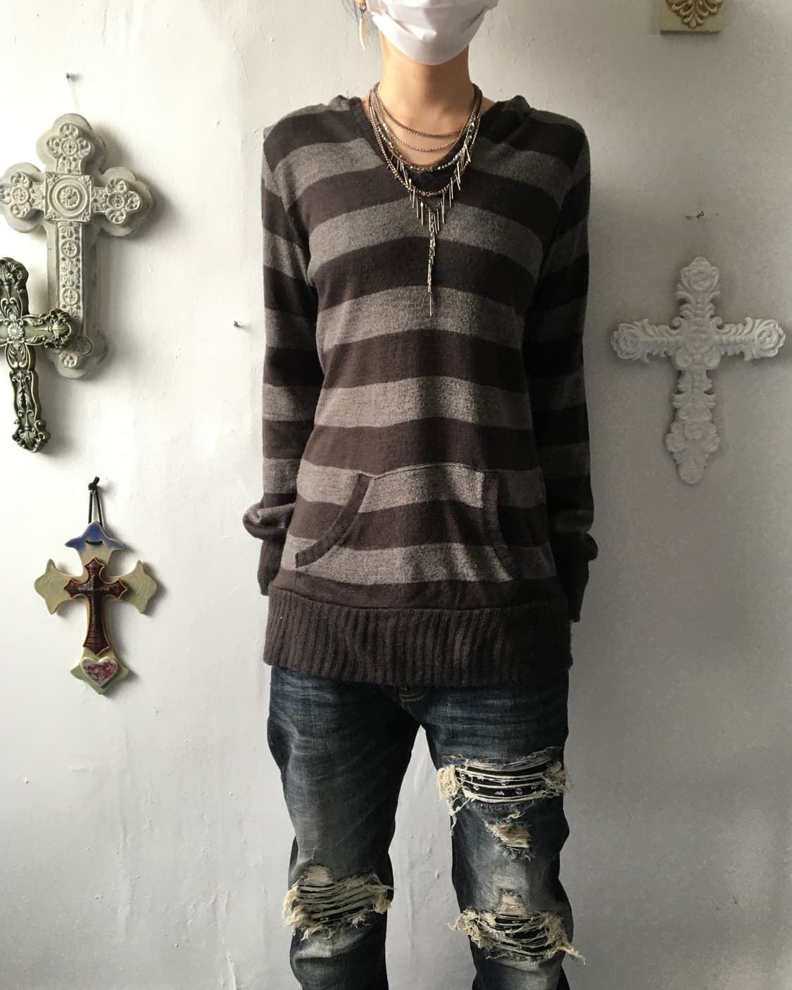 Stripe pattern hood knit 상품이미지6