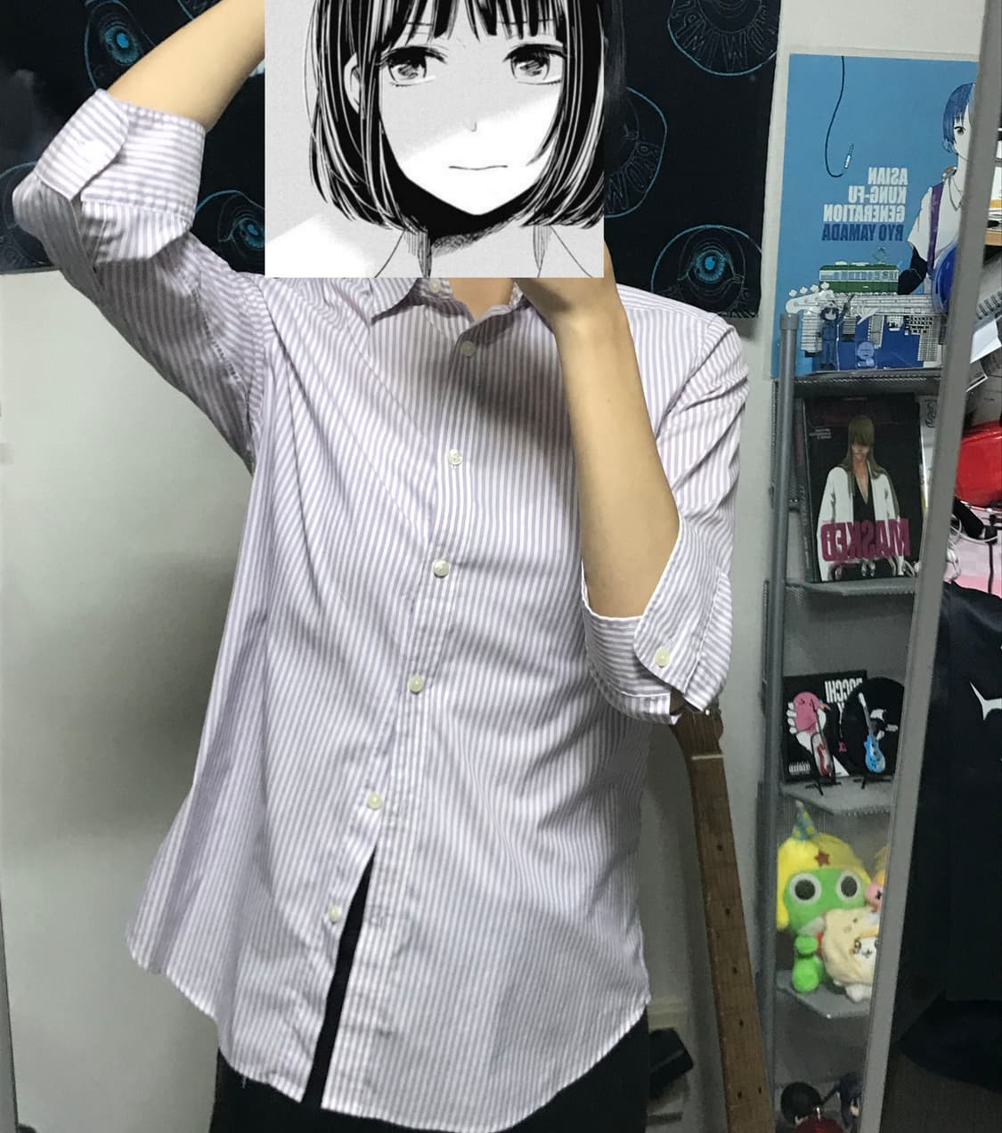 빈티지 연보라 스트라이프 7부 셔츠 상품이미지1