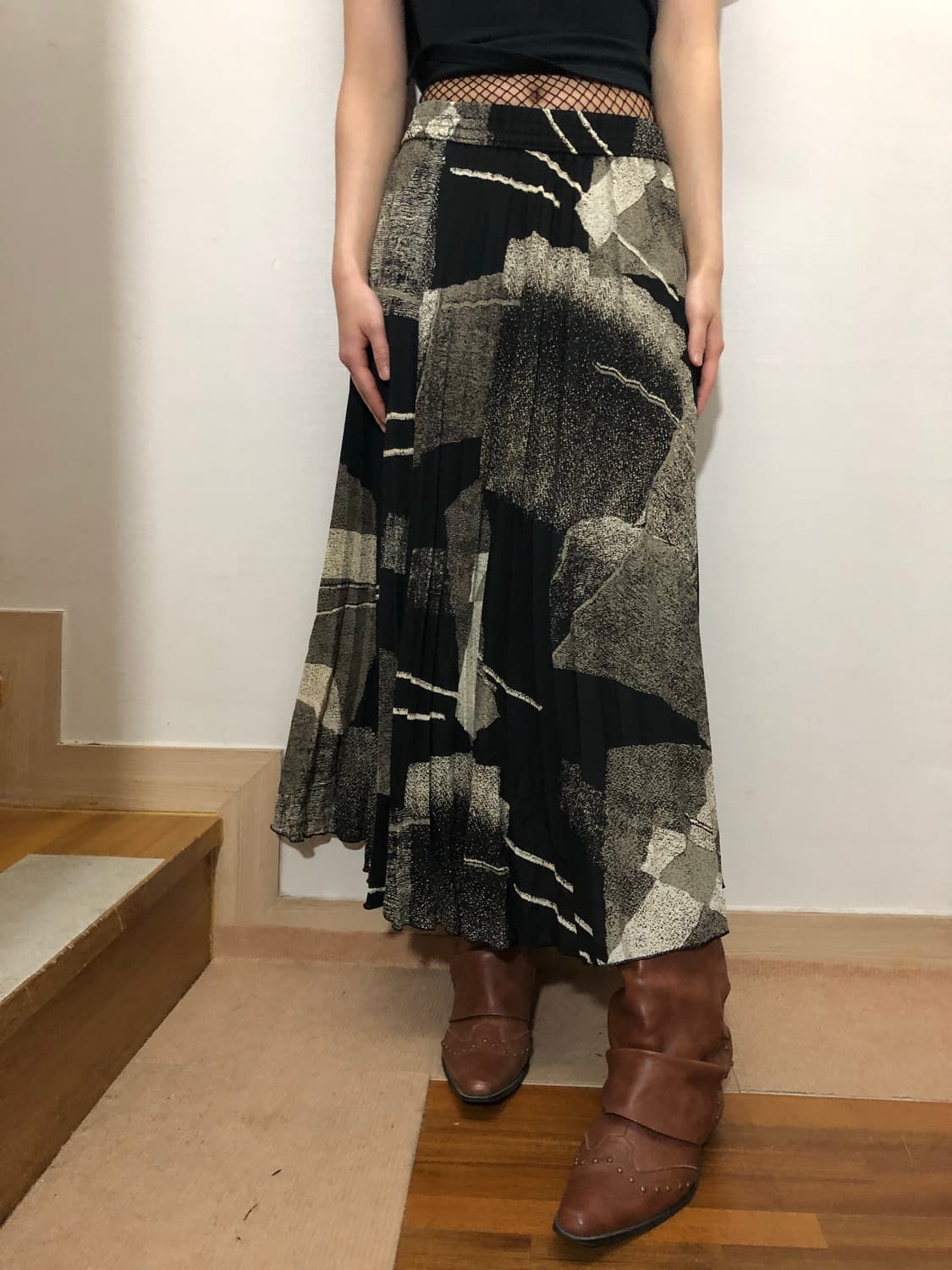 빈티지 블랙 오리엔탈 롱 스커트 상품이미지1