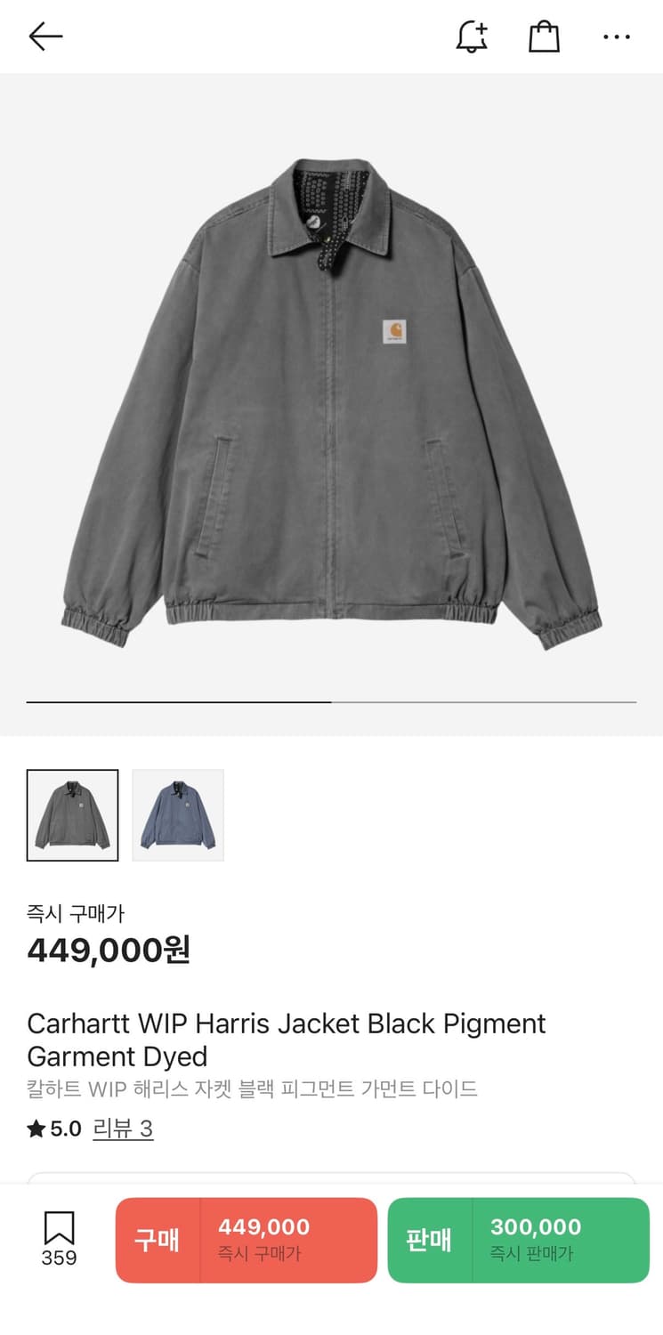 칼하트wip 해리스 자켓 블랙 피그먼트 가먼트 다이드 상품이미지2