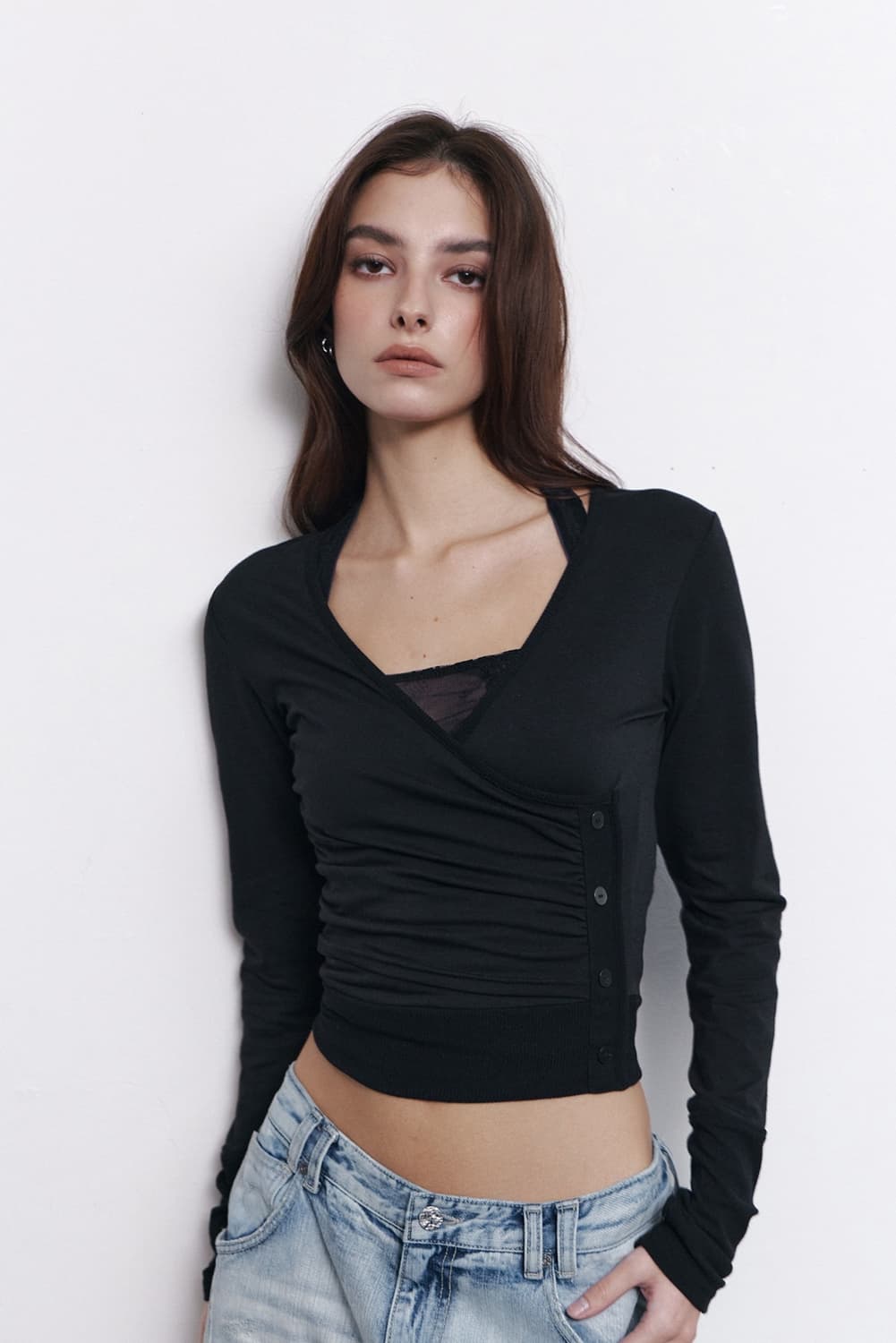 Selena Button Wrap long sleeve Top 상품이미지1