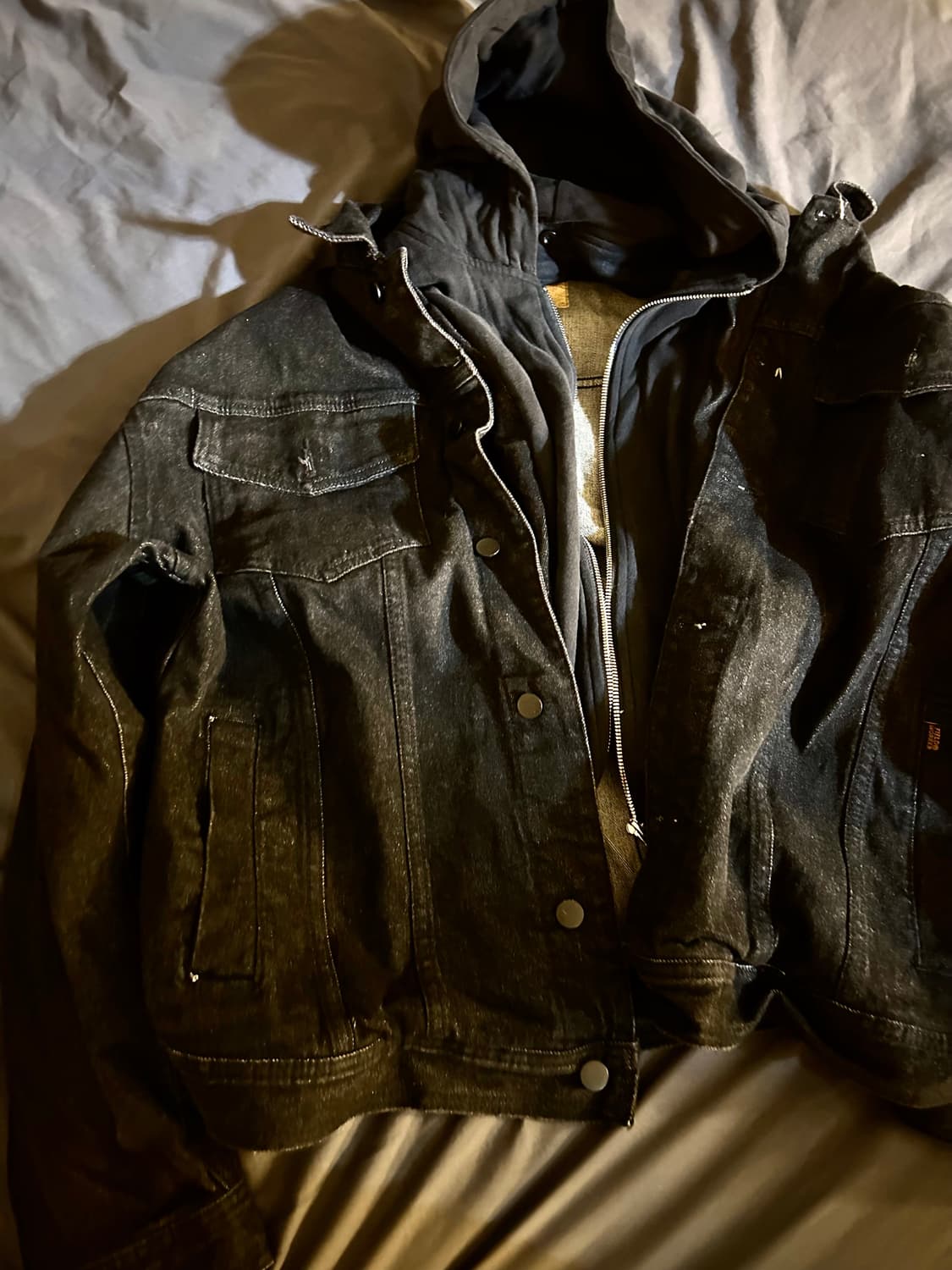 Denim Hoodie Layerd Over Trucker Jacket 상품이미지5