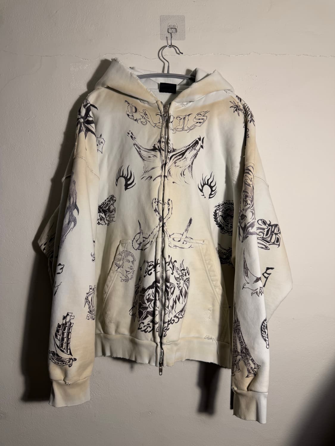 발렌시아가 타투 후드 집업 스몰핏 xxl 상품이미지1