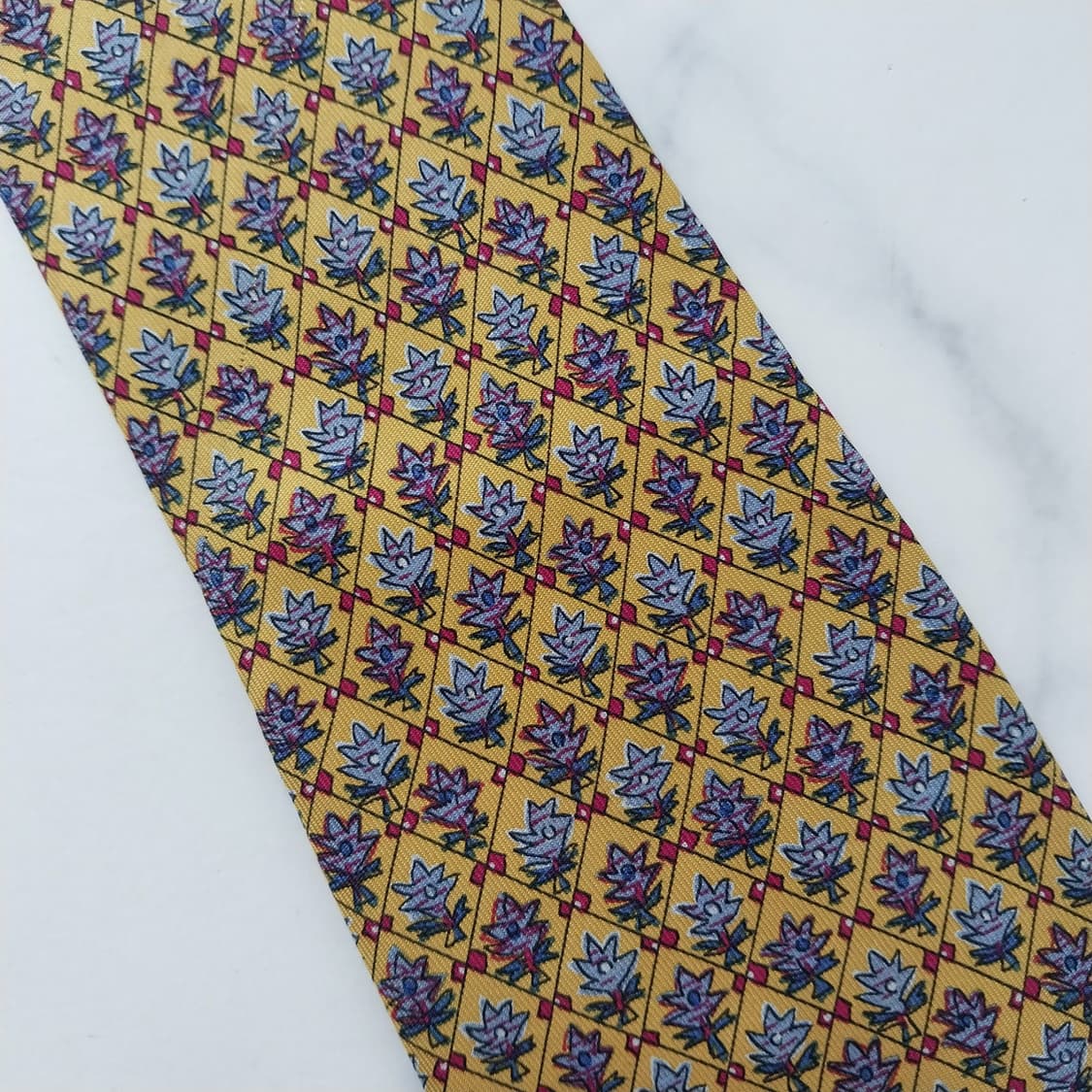 에르메스 머스타드 트리 패턴 넥타이 9.2cm B등급 K2590 상품이미지9