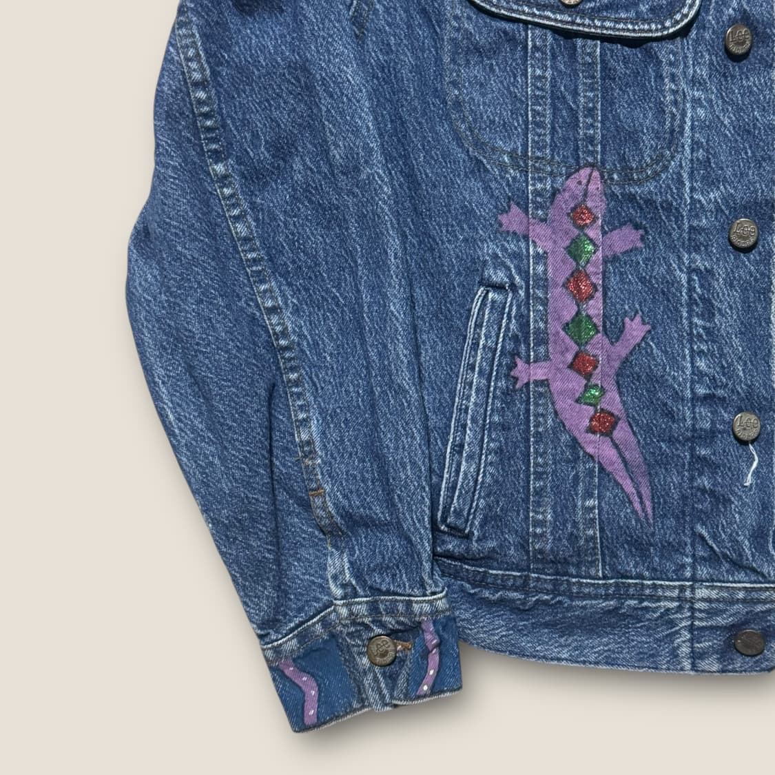 90s Lee 아트 프린팅 데님 자켓 M (40) 상품이미지4