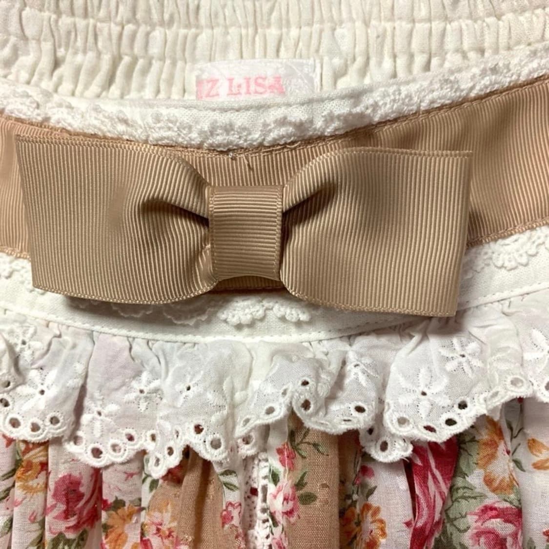 리즈리사 라떼갸루 대장 큐롯 플라워 베이지 모리 리본 스커트 상품이미지3
