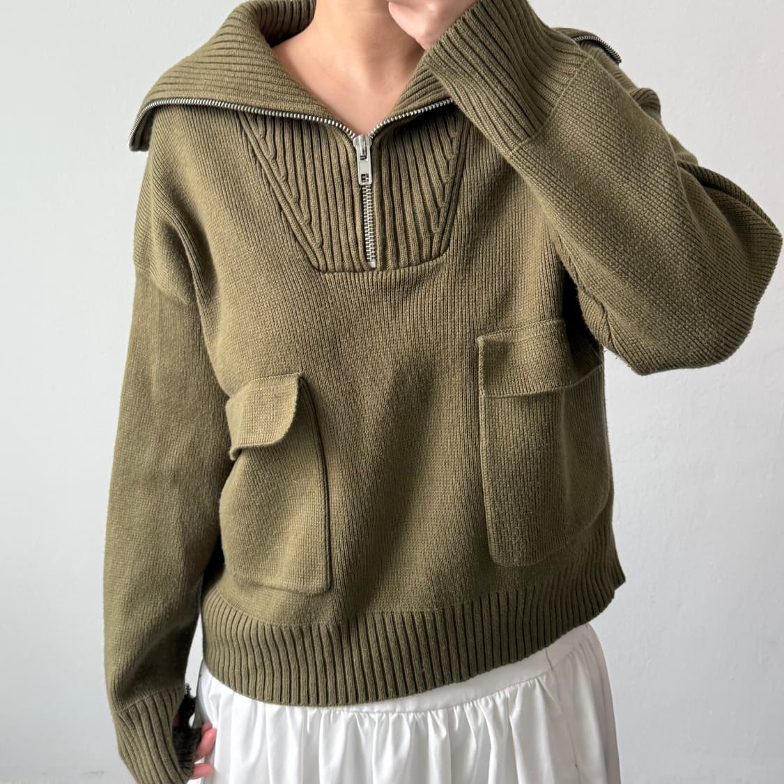 [L] 자라 카키 반집업 니트 상품이미지1