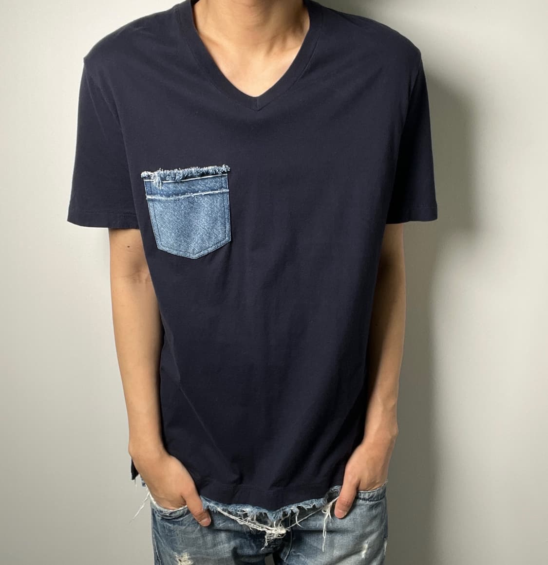 diesel 디젤 데님 포켓 그런지 브이넥 반팔 티셔츠 L 상품이미지3