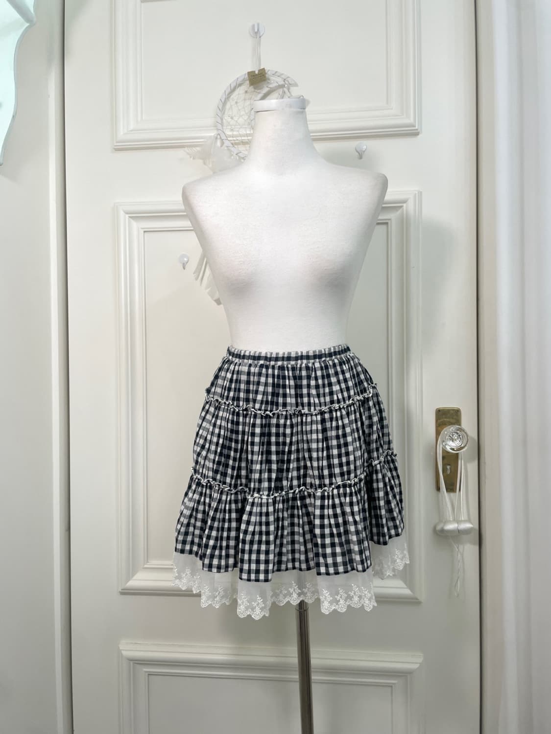 black gingham check under lace mini band 상품이미지1