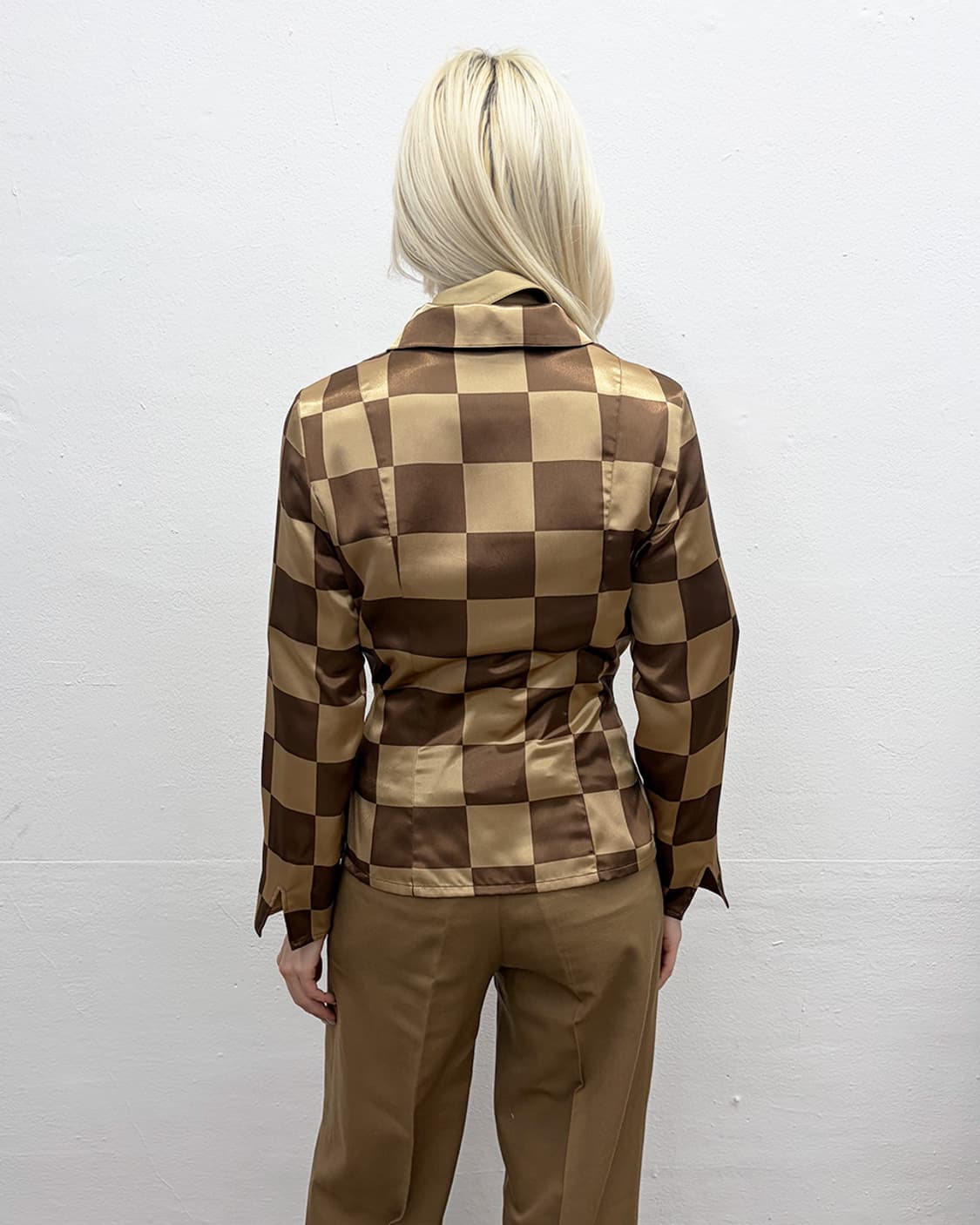 빈티지 새틴 체크 자켓 상품이미지2