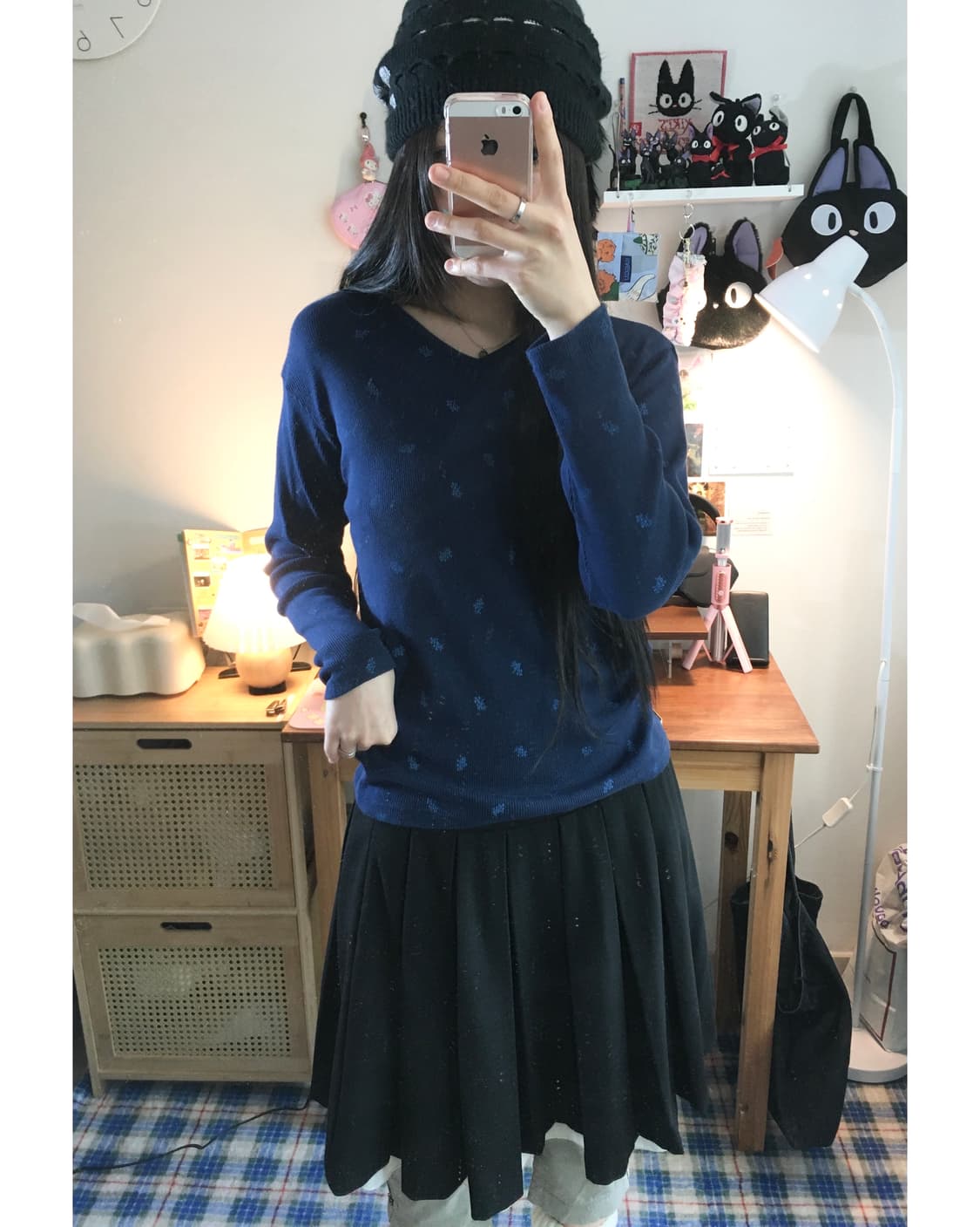 vintage flower pattern long sleeve navy 상품이미지3