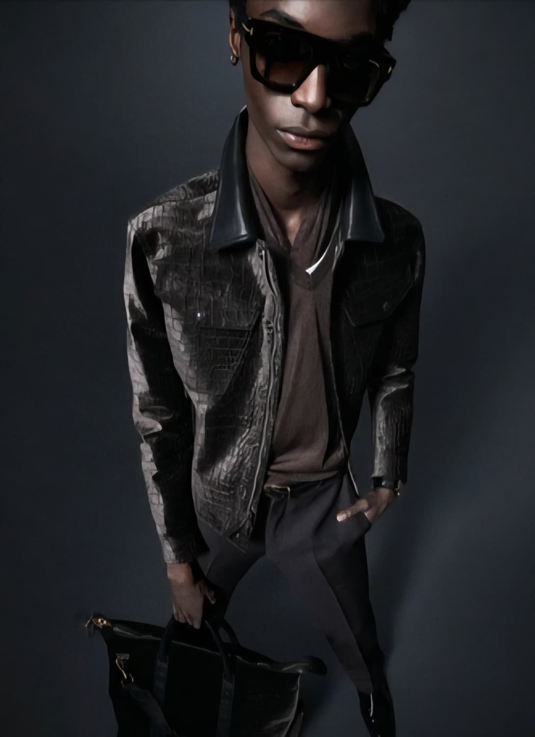 톰포드 크록벨벳 신상 트러커 가죽 카라 자켓 상품이미지1