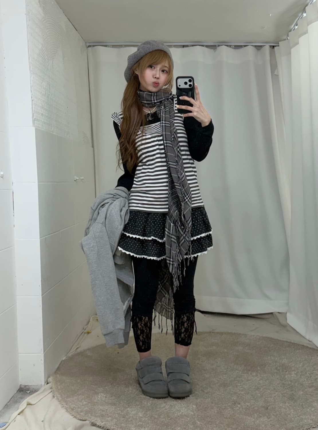 무채색 도트 괴짜 니혼진 7부레깅스 코디세트 상품이미지3