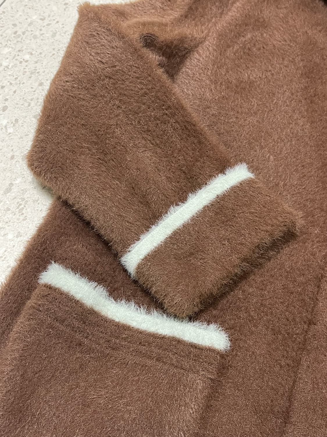 상태좋음) 나일론 퍼 여성 후드 롱 가디건 브라운 S 상품이미지5