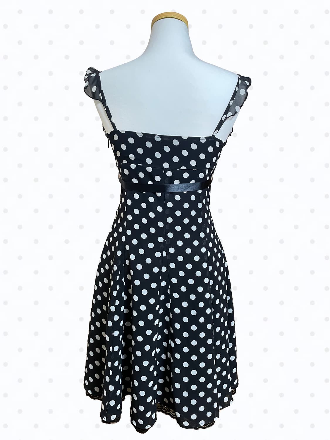 🖤빈티지 ingni잉그니 블랙 도트 쉬폰 레이스 리본 나시 원피스 상품이미지3