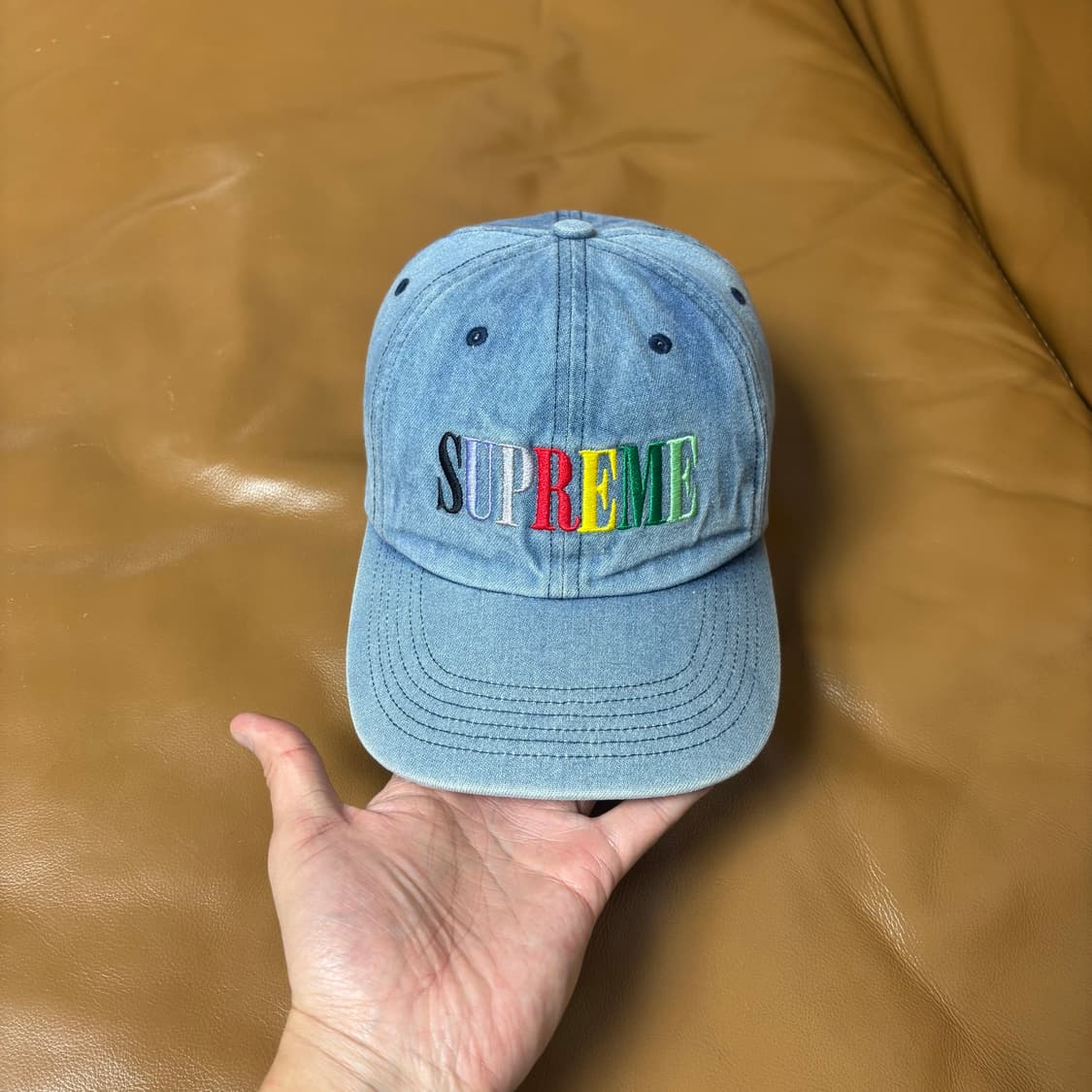 Supreme 슈프림 멀티 컬러 로고 워시드 데님 6패널 볼캡 모자 상품이미지2