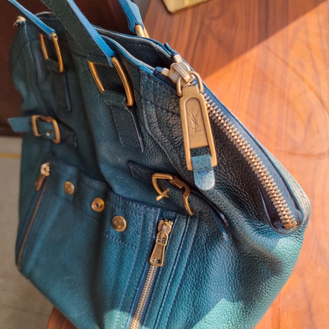 입생로랑 레더 가죽 핸드백 숄더백 토트백 가방 /에메랄드그린레더 상품이미지4