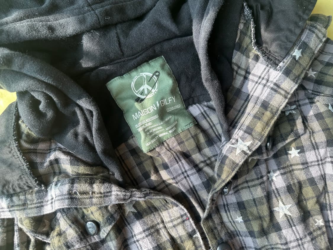 Maison gilfy 스타 체크 그린 후드셔츠 상품이미지3