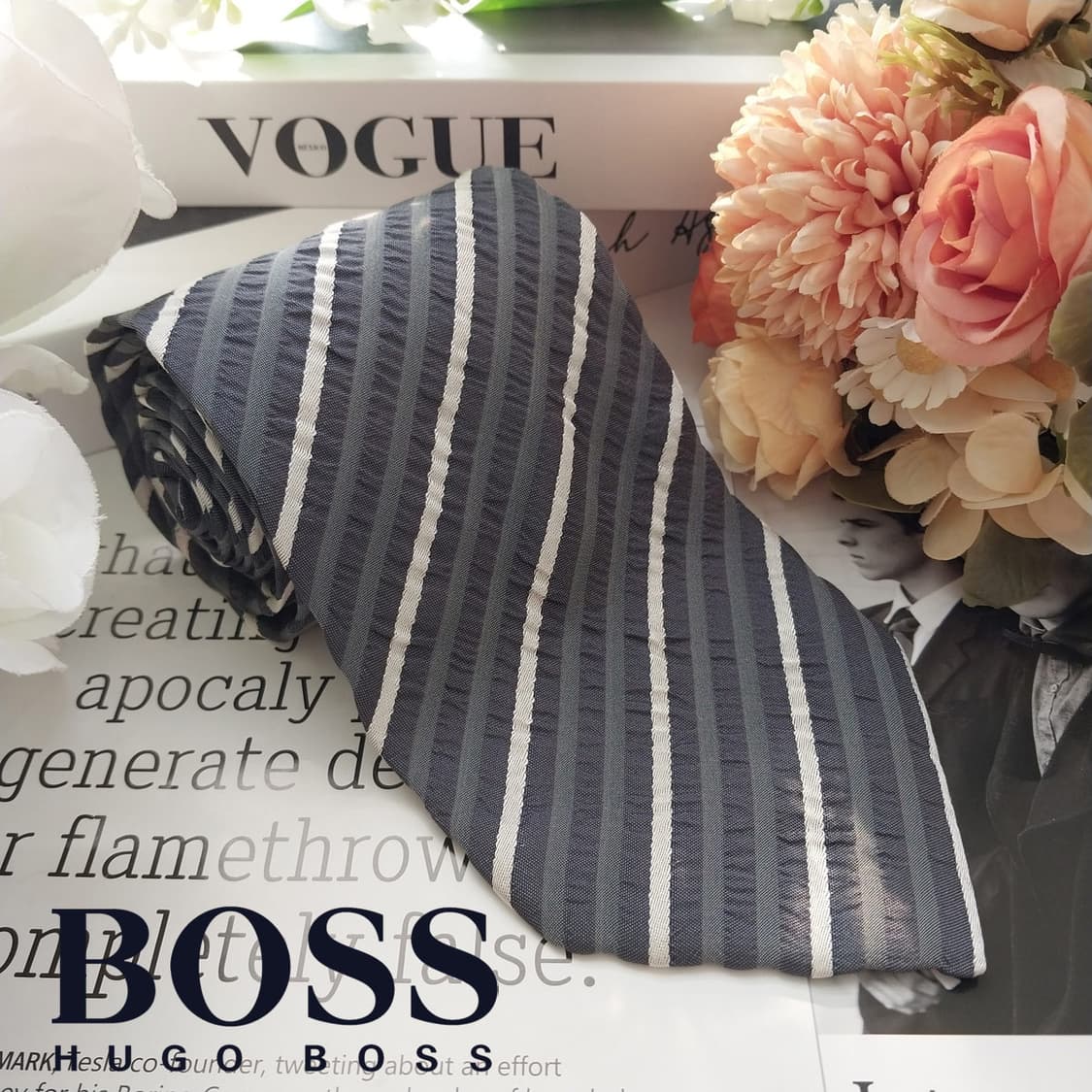 휴고보스 실크 혼방 텍스처 스트라이프 넥타이 9cm A+등급 K1844
 상품이미지2