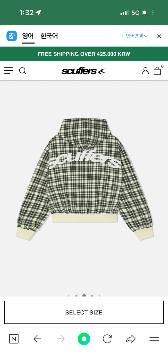 Scuffer green check 후드집업 상품이미지1