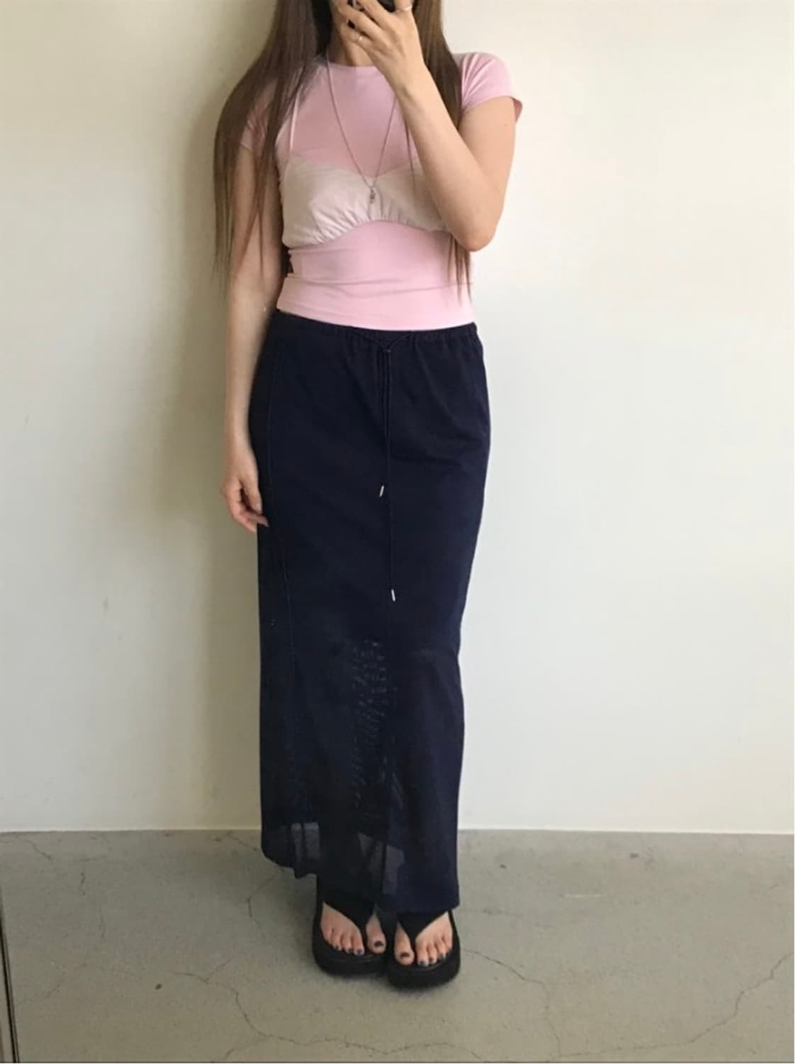 러브유쏘머치 네이비 롱 스커트 상품이미지1