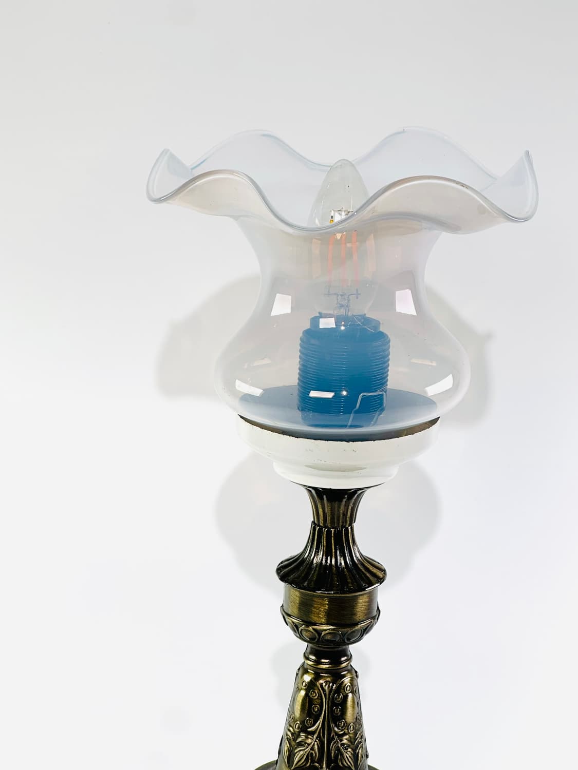 미국 빈티지 오팔린 글라스&브라스 베이스 테이블 램프 조명 상품이미지2