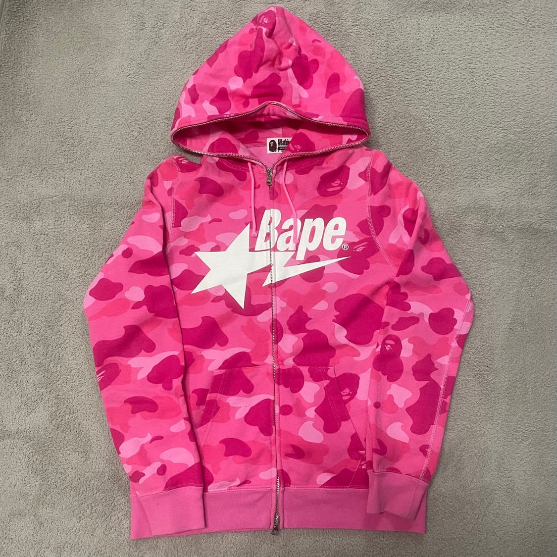 S 최상) 베이프 스타 로고 딸기우유 핑크 카모 후드 집업 상품이미지1