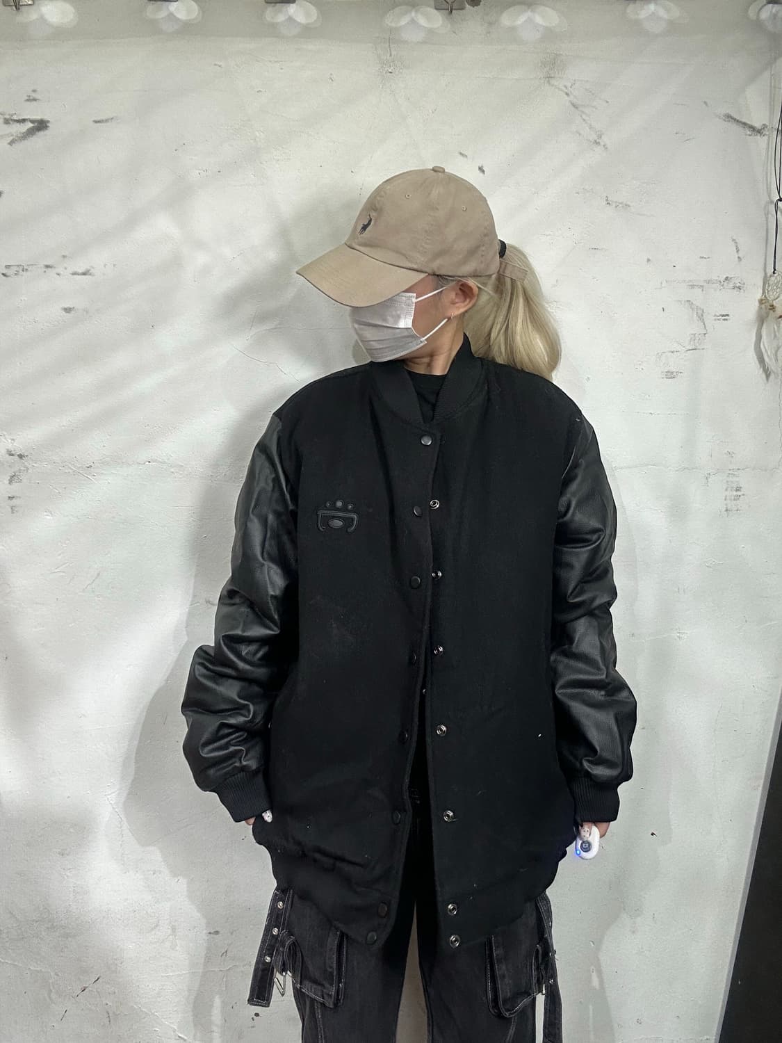 빈티지 블랙 빅 사이즈 비건레더 바시티 자켓 115 상품이미지2