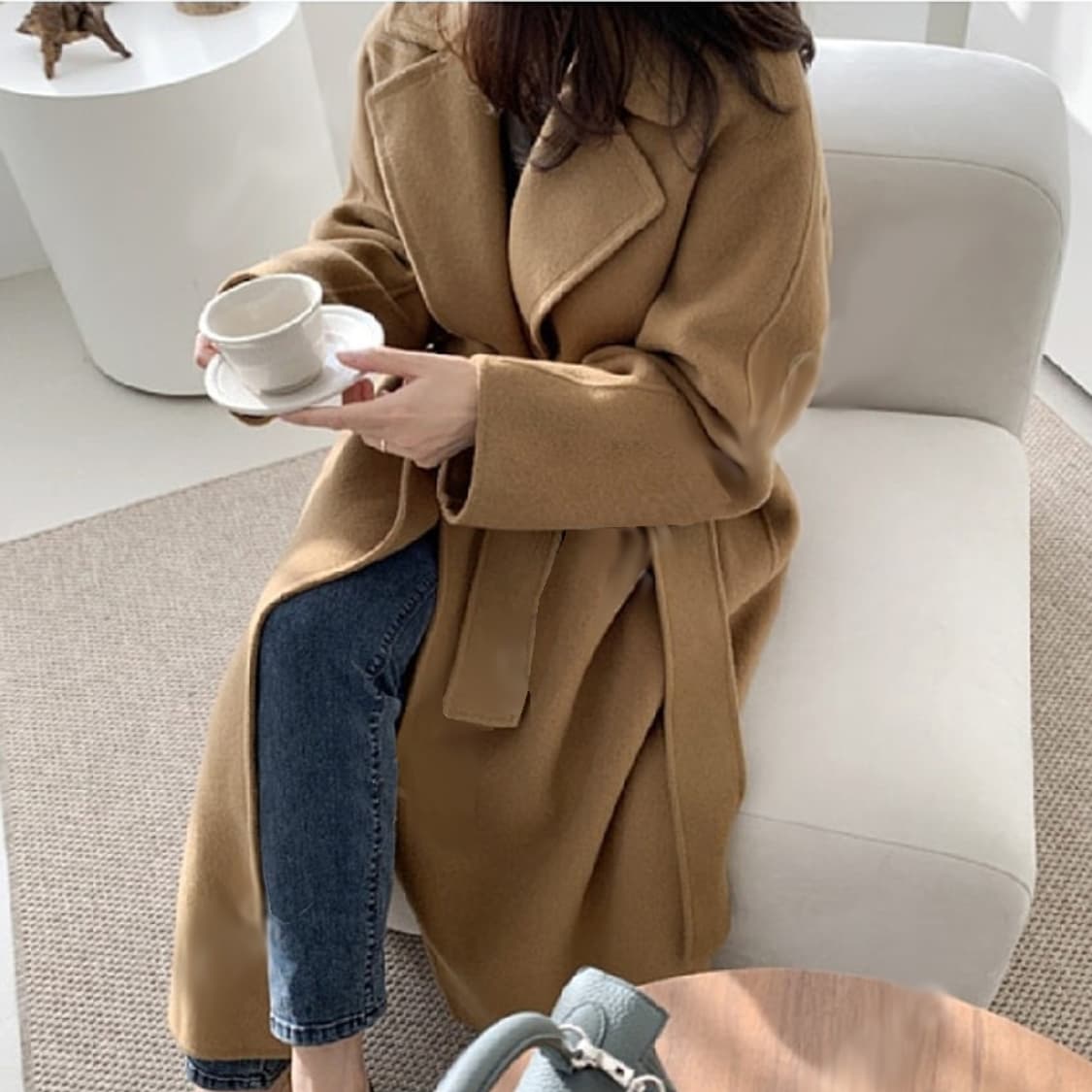 르꼬르망(le cormang) 핸드메이드 벨티드 울코트 프리사이즈 새상품 상품이미지1