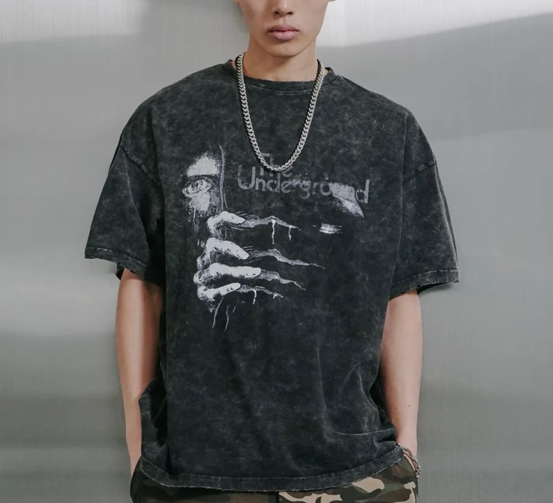 로어링라드 반팔 워시드 데미지 오버 티셔츠 블랙 L 상품이미지1