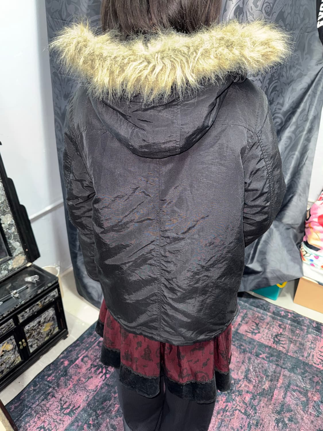 y2k 빈티지 더플 롱파카 블랙 후드퍼 코트 상품이미지2