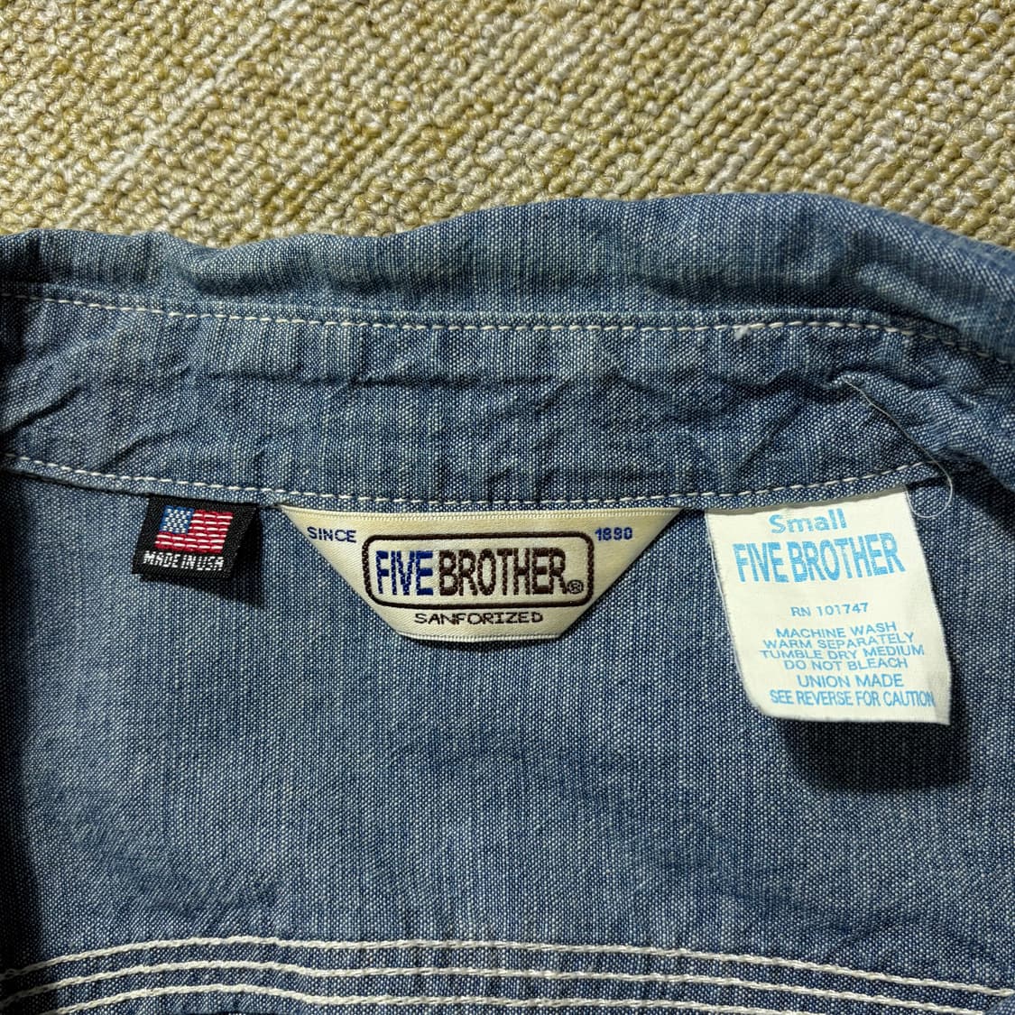 80s 파이브브라더 샴브레이 워크 셔츠(S) 상품이미지5