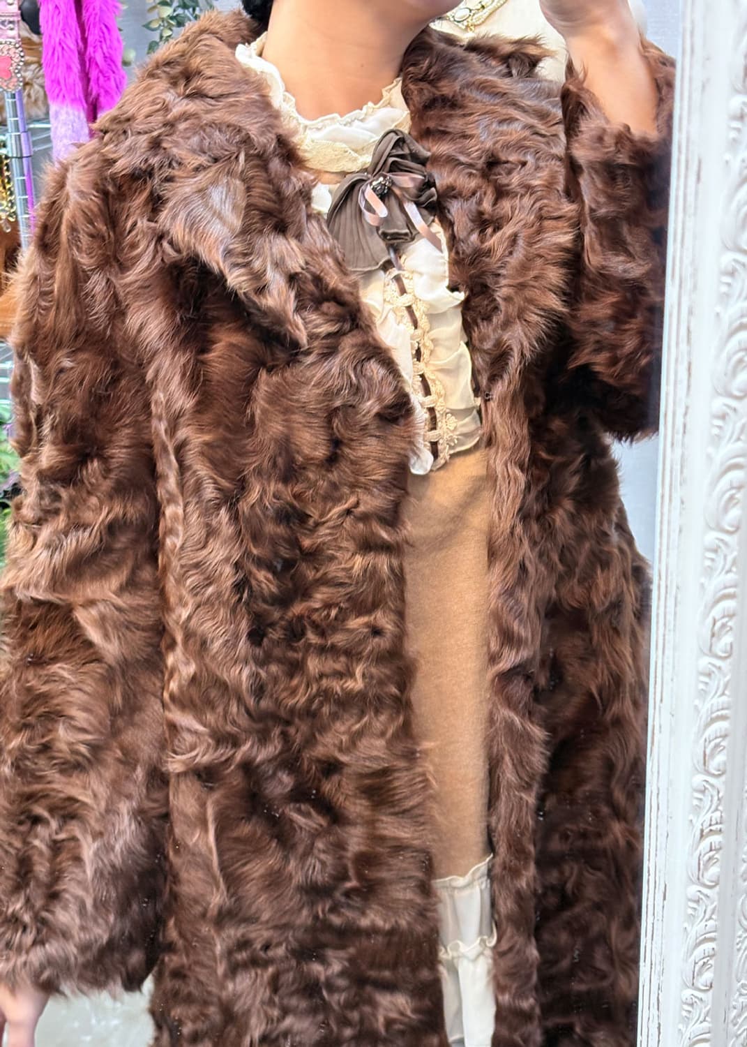 초코 롱 밍크퍼 코트 상품이미지4